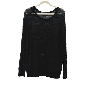 Raquel Allegra Black Sheer Floral Lace Long Sleeve Top Size 2 Made in USA